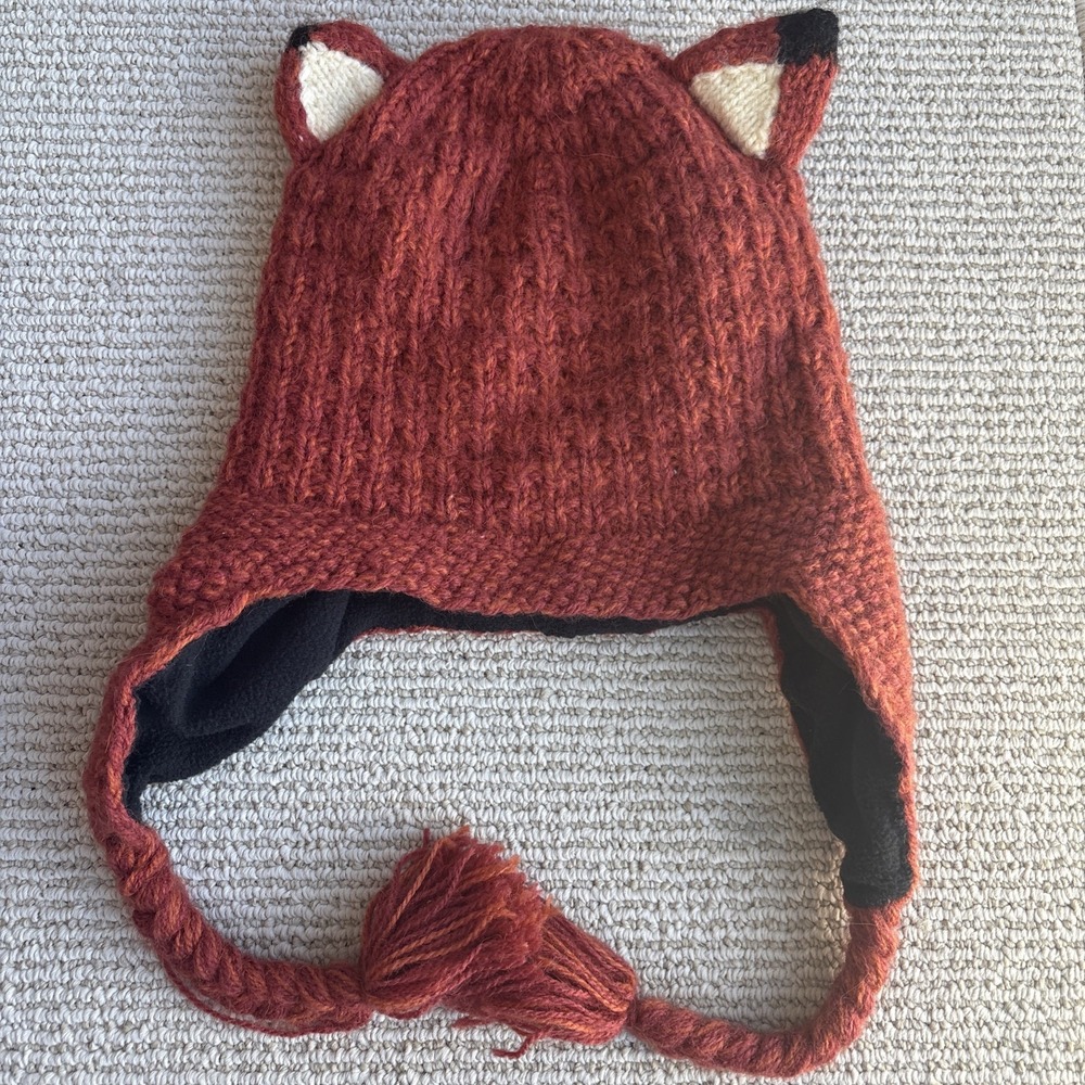 Andes Gifts Alpaca Blend FOX EARS Winter Tassel Hat Cap One Size Unisex